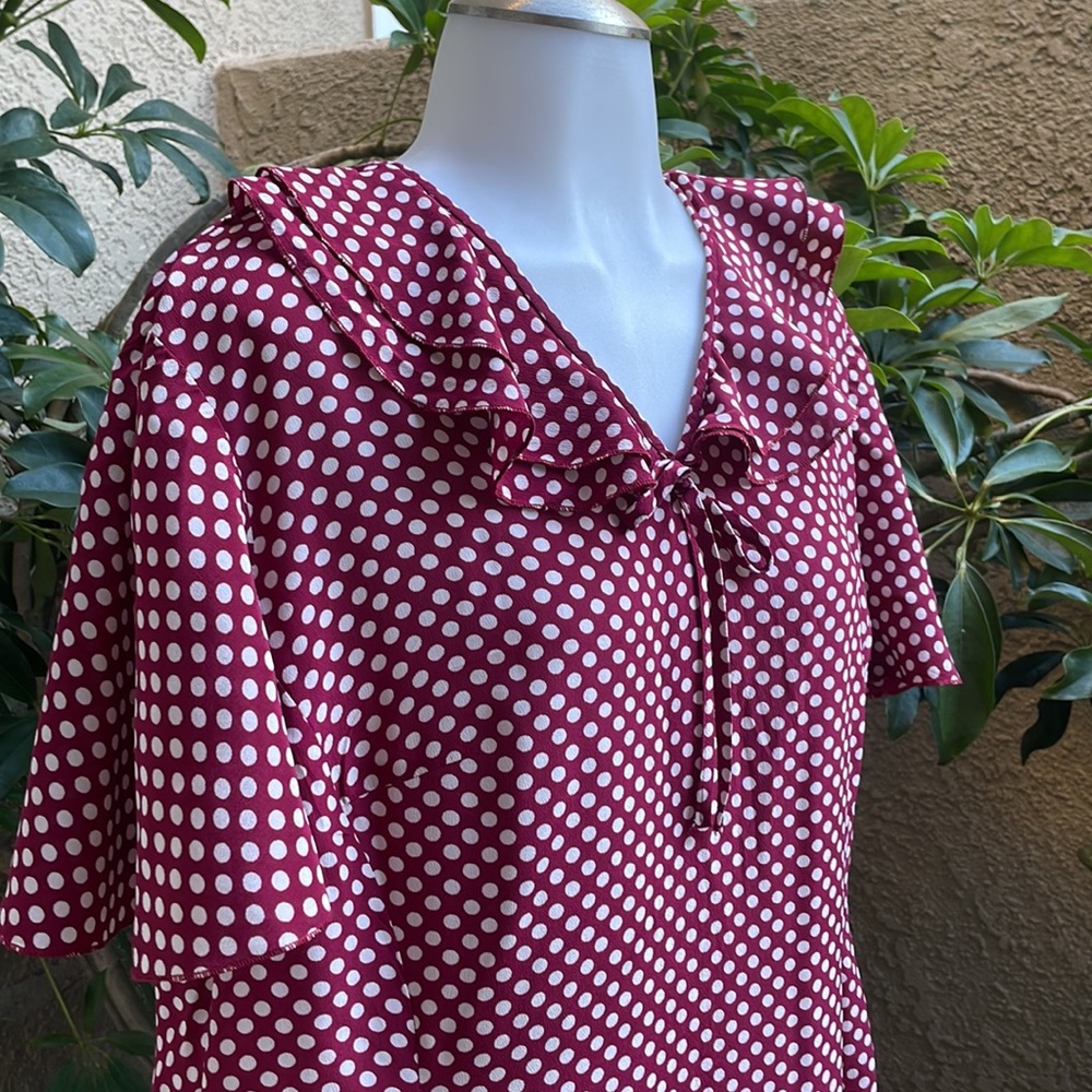 Vintage 60’s burgundy/white polka dots silk midi dress